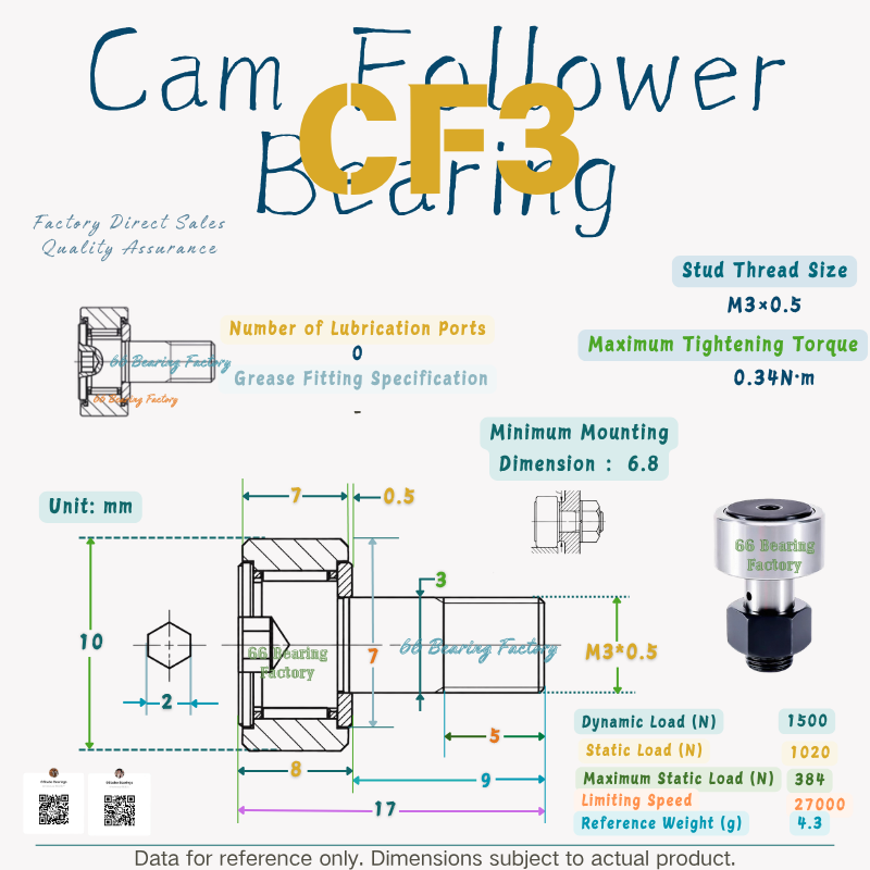 CF3 stud type cam follower bearing