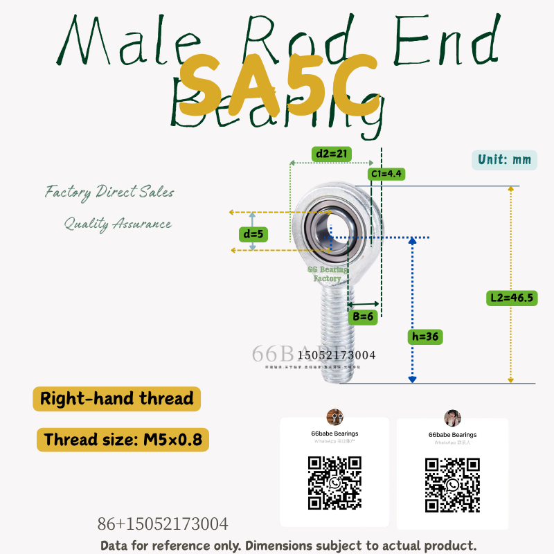 SA5C - Thread Size: M5×0.8 - Right-Hand Male Rod End Bearing