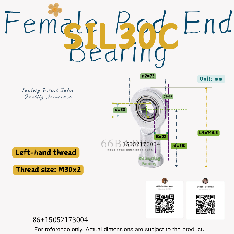 SIL30C - Thread Size: M30×2.0 - Left-Hand Female Rod End Bearing