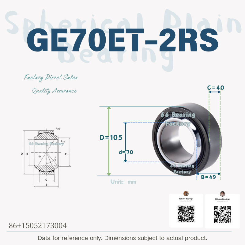 GE70ET-2RS - Bore Diameter: 70 mm Maintenance-Free Sealed Spherical Plain Bearing
