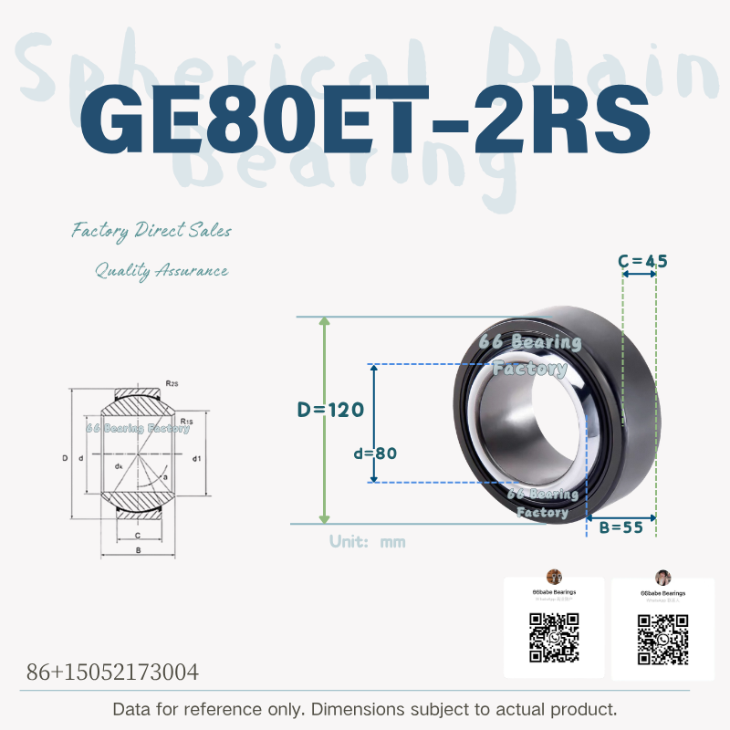 GE80ET-2RS - Bore Diameter: 80 mm Maintenance-Free Sealed Spherical Plain Bearing