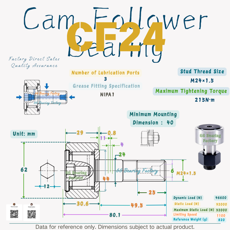 CF24 stud type cam follower bearing
