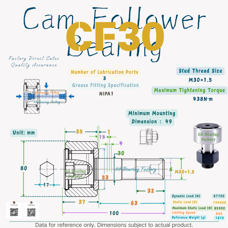 CF30 stud type cam follower bearing