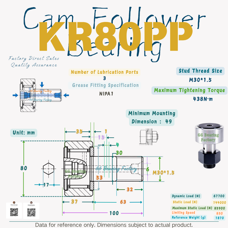 KR80PP sealed cam follower bearing