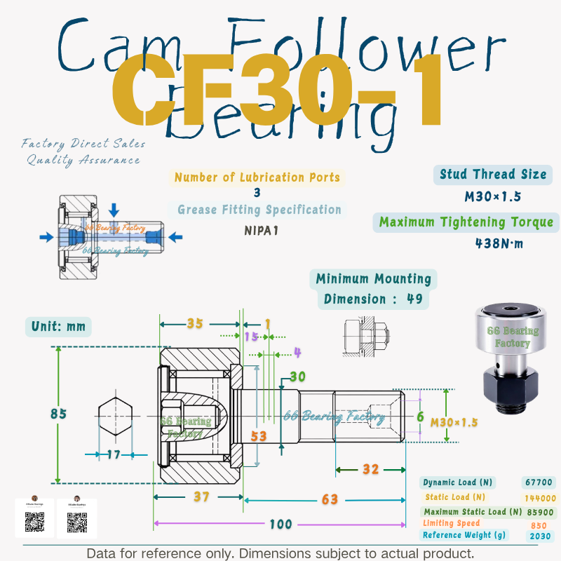 CF30-1 stud type cam follower bearing