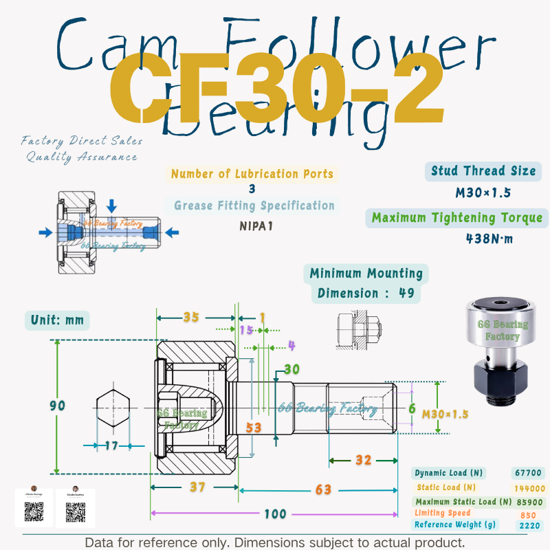 CF30-2 stud type cam follower bearing