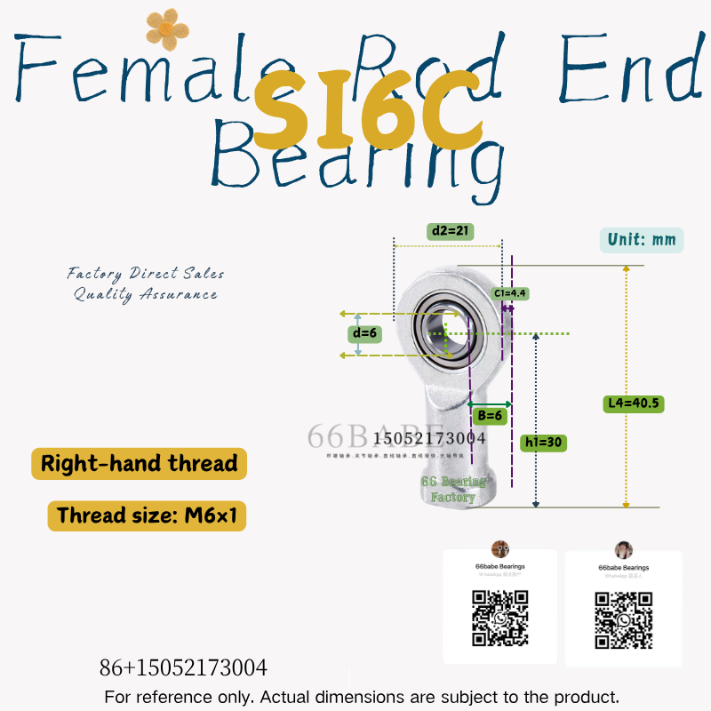 SI6C - Thread Size: M6×1.0 - Right-Hand Female Rod End Bearing