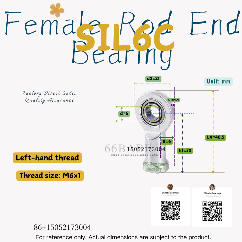 SIL6C - Thread Size: M6×1.0 - Left-Hand Female Rod End Bearing