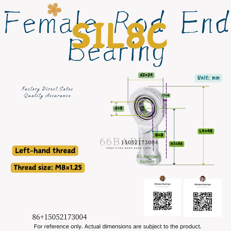 SIL8C - Thread Size: M8×1.25 - Left-Hand Female Rod End Bearing