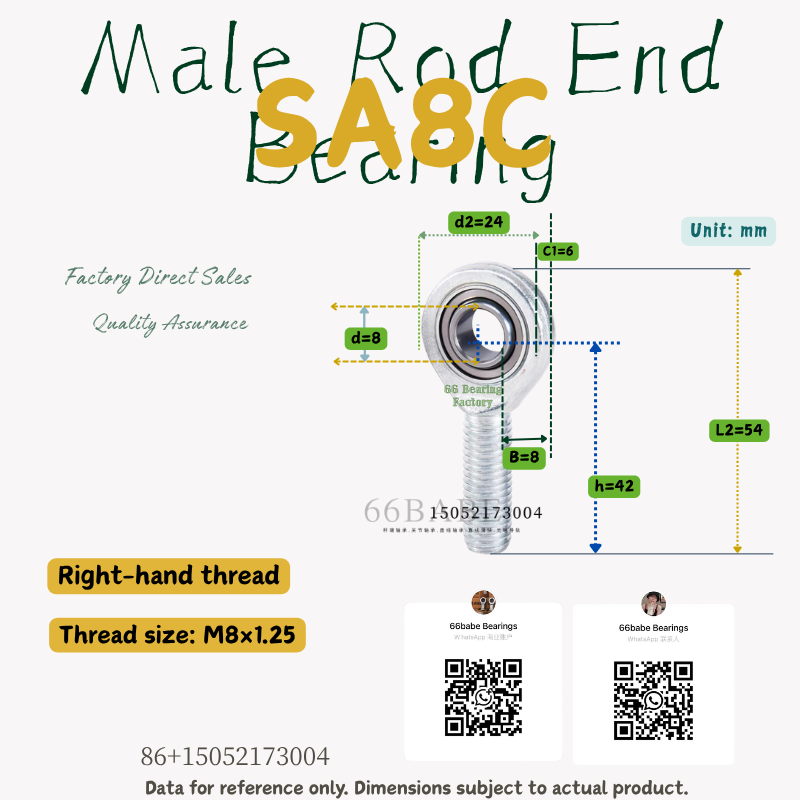 SA8C - Thread Size: M8×1.25 - Right-Hand Male Rod End Bearing
