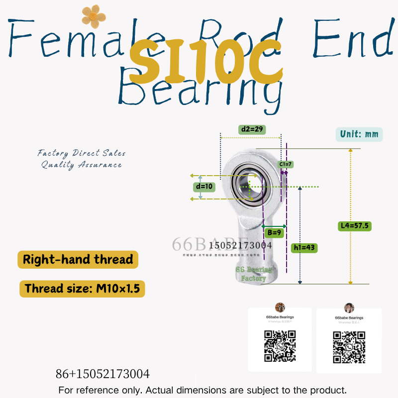 SI10C - Thread Size: M10×1.5 - Right-Hand Female Rod End Bearing