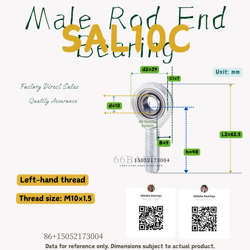 SAL10C - Thread Size: M10×1.5 - Left-Hand Male Rod End Bearing