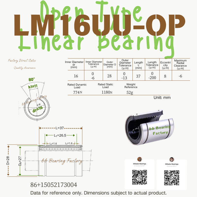 LM13UU-OP open type linear bearing, 13 × 23 × 32 mm