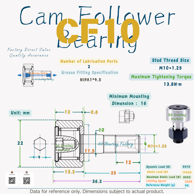 CF10 stud type cam follower bearing