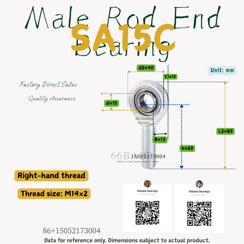 SA15C - Thread Size: M14×2.0 - Right-Hand Male Rod End Bearing