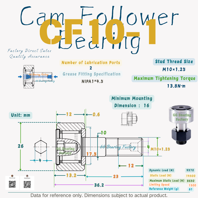 CF10-1 stud type cam follower bearing