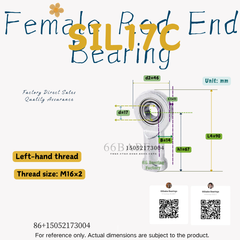 SIL17C - Thread Size: M16×2.0 - Left-Hand Female Rod End Bearing