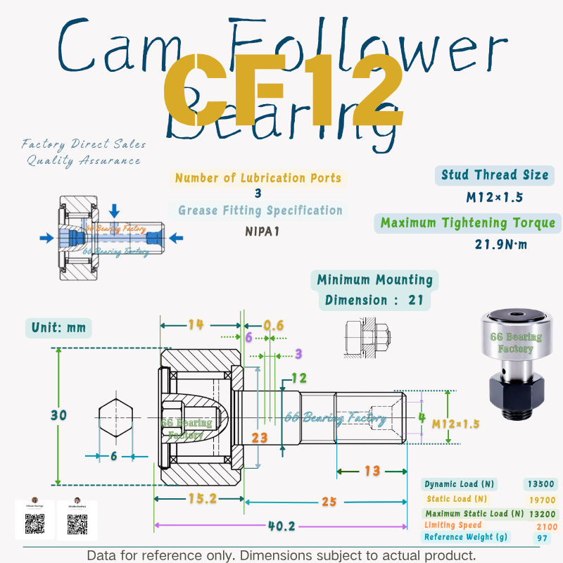 CF12 stud type cam follower bearing