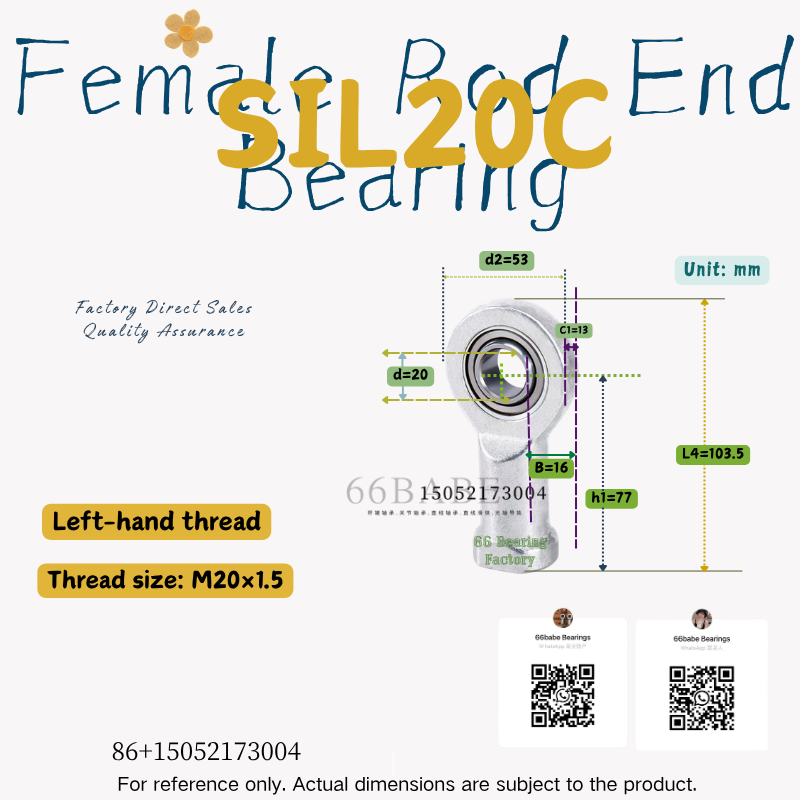 SIL20C - Thread Size: M20×1.5 - Left-Hand Female Rod End Bearing