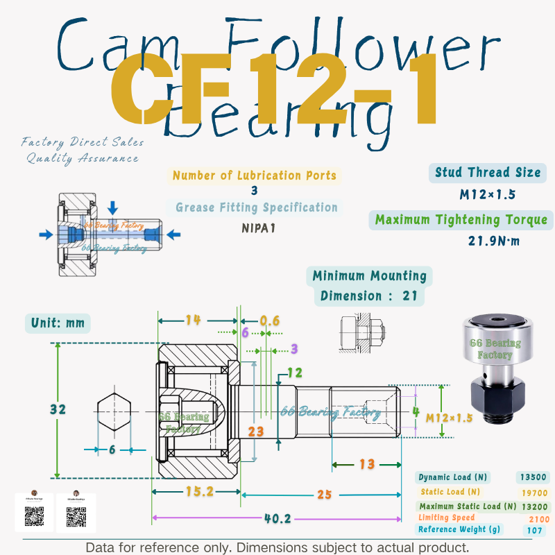 CF12-1 stud type cam follower bearing