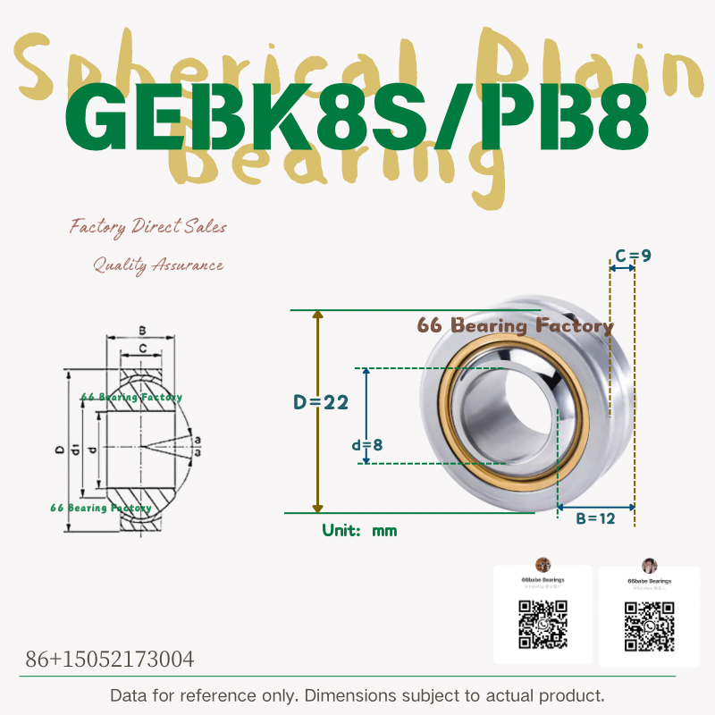 GEBK8S / PB8 spherical plain bearing, 8 mm bore